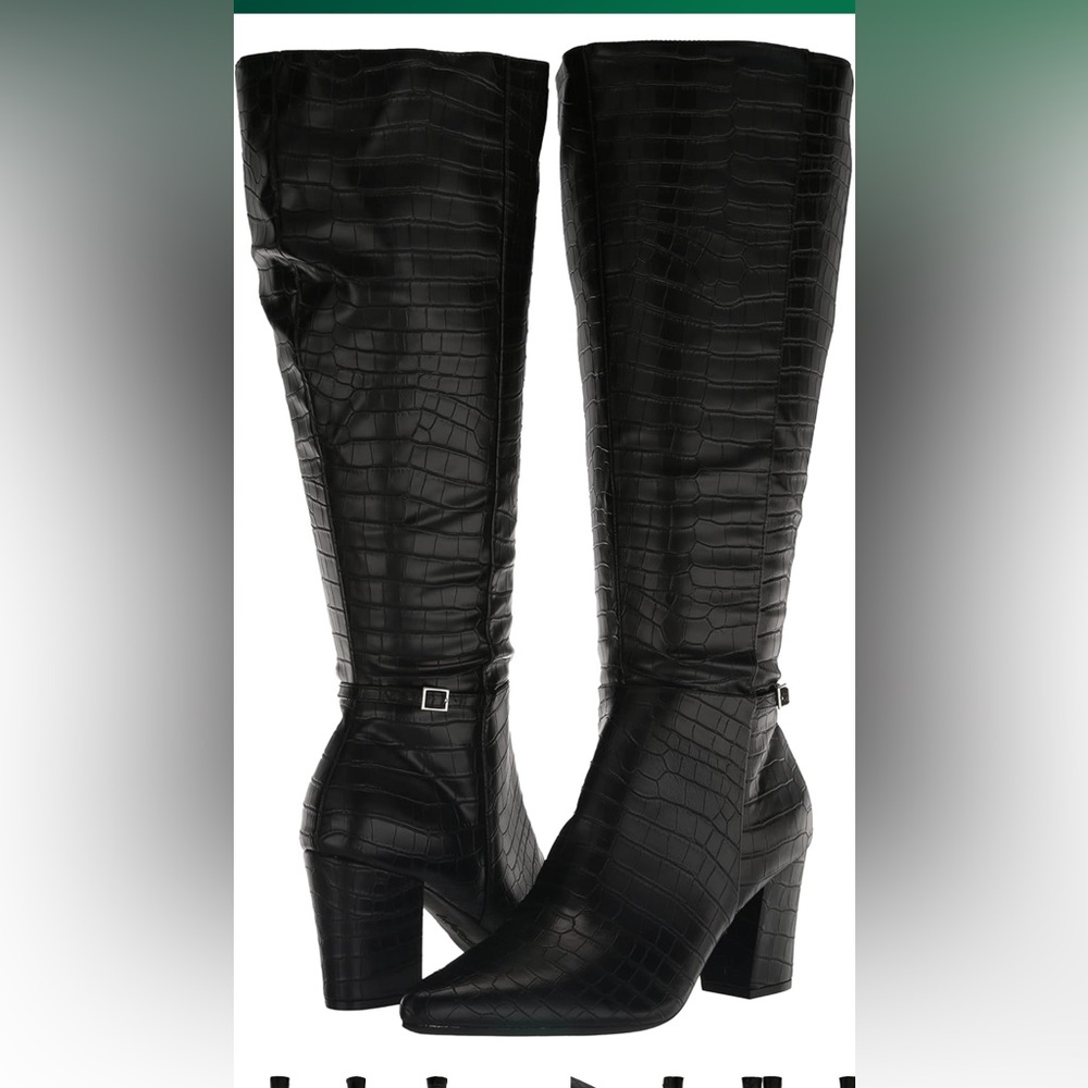 Life Stride Stratford Croc Black Leather Boots. Size 7W perfect for wide calf.